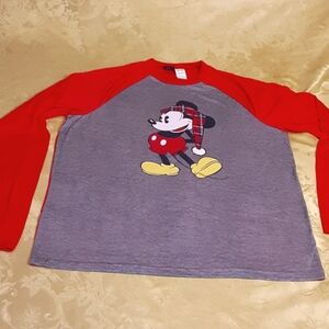 Disney Mickey Tee Shirt Short Long Sleeve Size L Women's Color Grey and Red